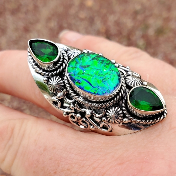 New Triplet Opal and Peridot 925 Silver Statement Ring. - Picture 1 of 16